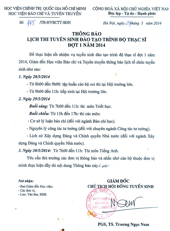 Lịch tuyển sinh đào tạo sau đại học 2014